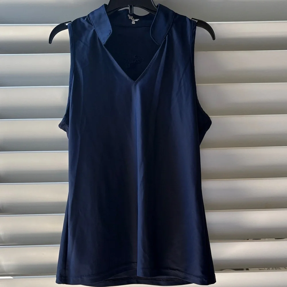 Tzu Tzu Navy Sleeveless V-Neck Racerback Golf Shirt; Sz: M; EUC - Picture 5 of 7